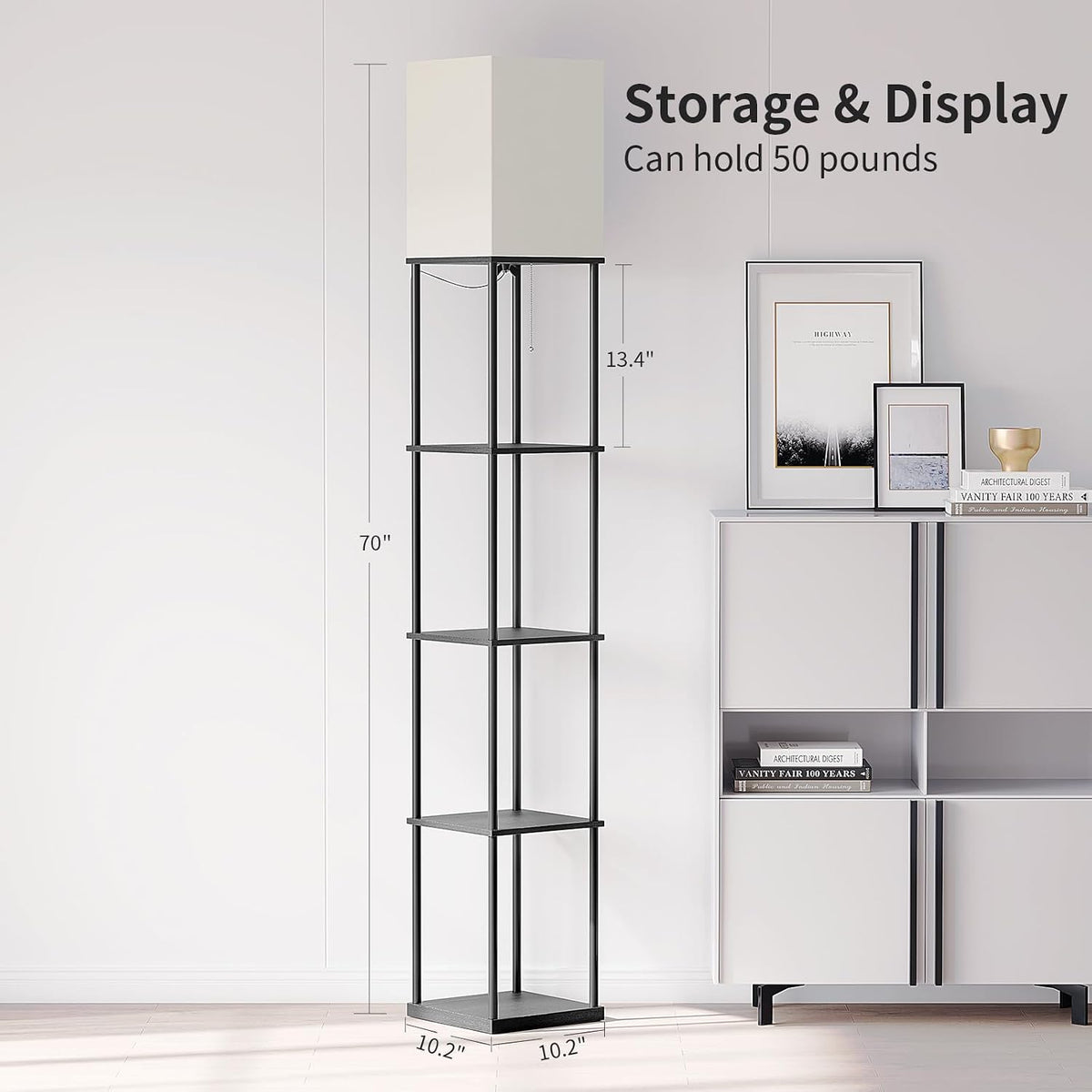 ✨ Modern 5-Tier Shelf Floor Lamp 🖤 Cozy Standing Light with Display Shelves for Living Room & Bedroom