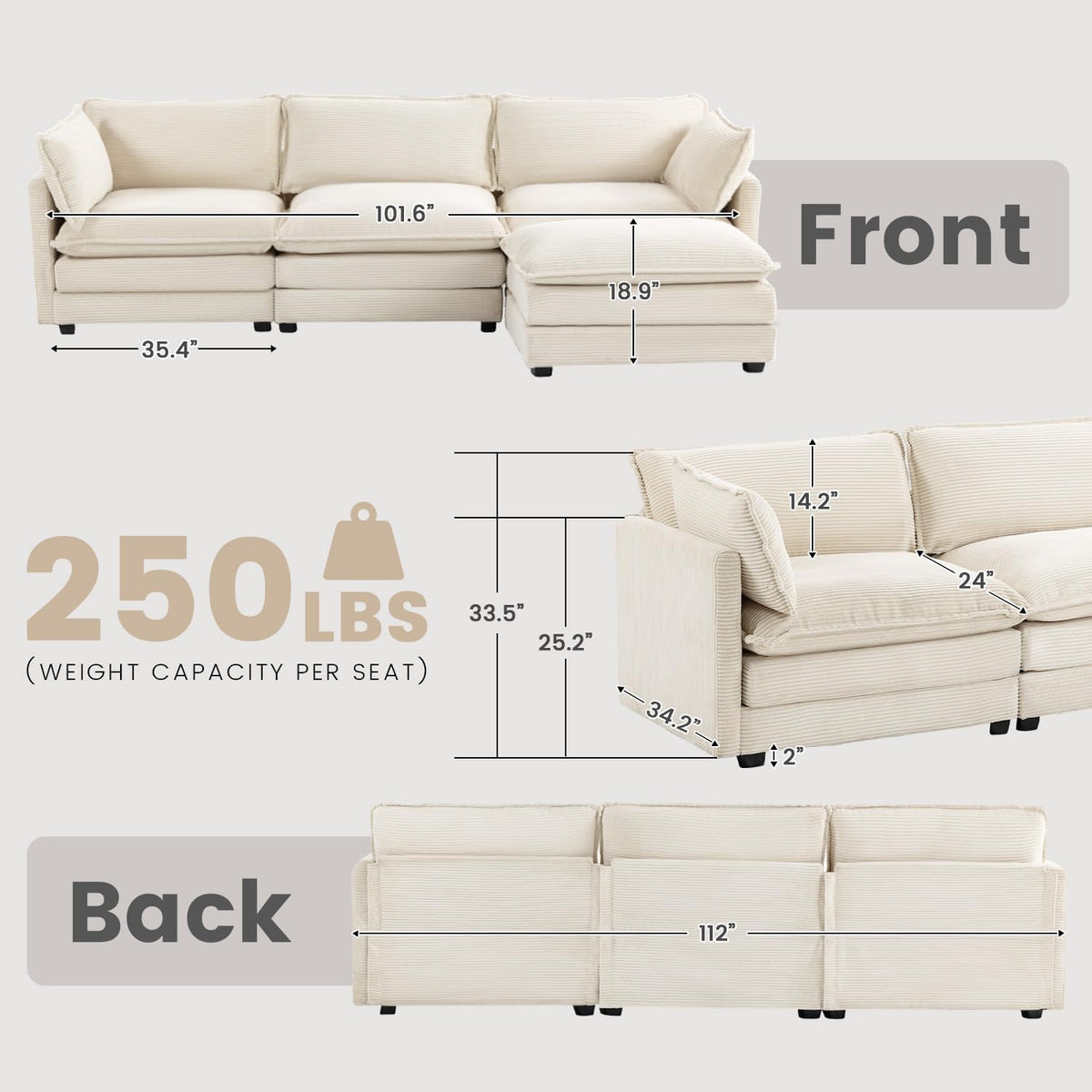 🛋️ Oversized Corduroy Modular Sectional Sofa – Cozy Deep Seating for Modern Living ✨