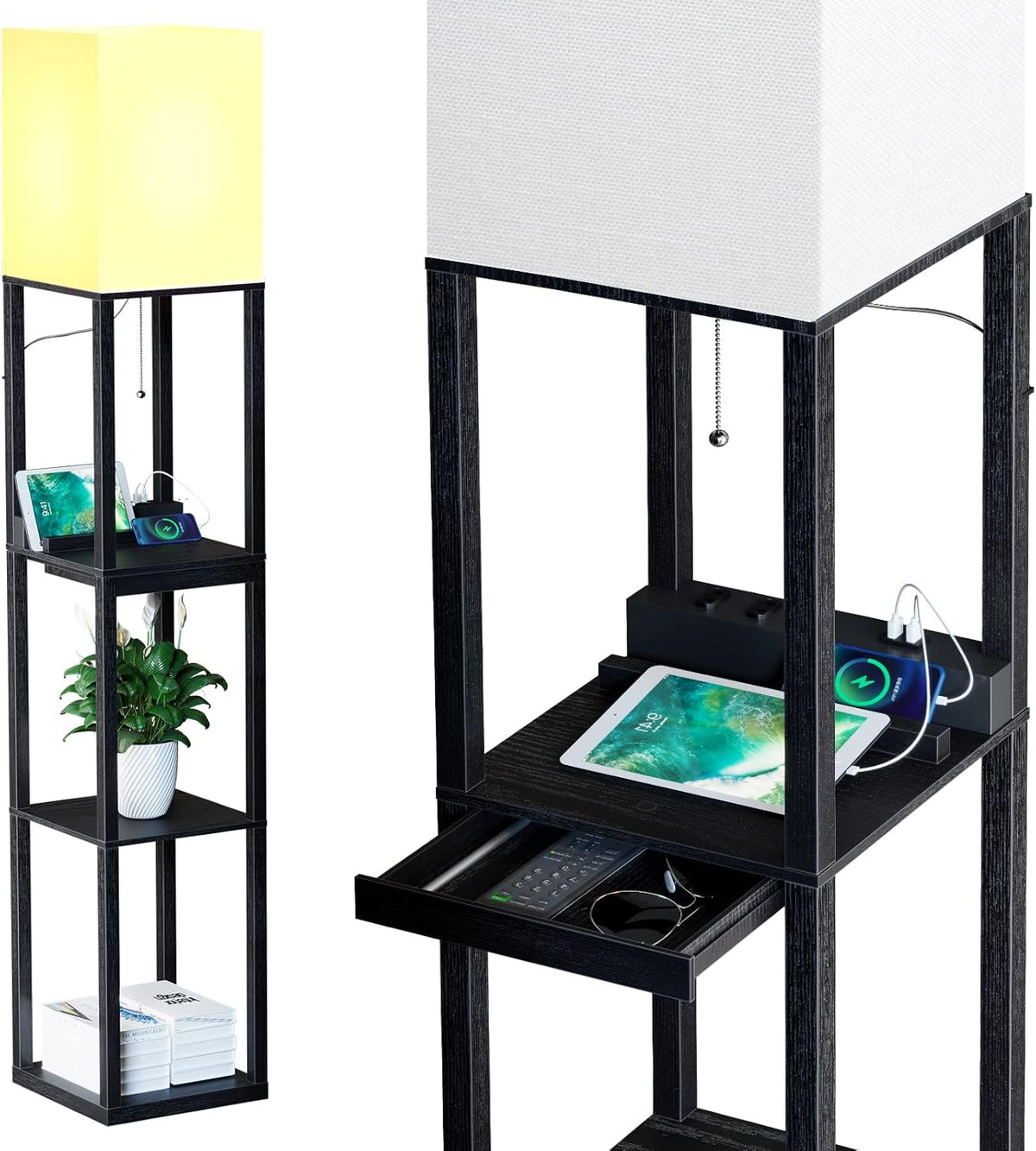 ✨ Dimmable Shelf Floor Lamp 📚 Modern Standing Light with 3-Tier Display Shelves for a Cozy Home