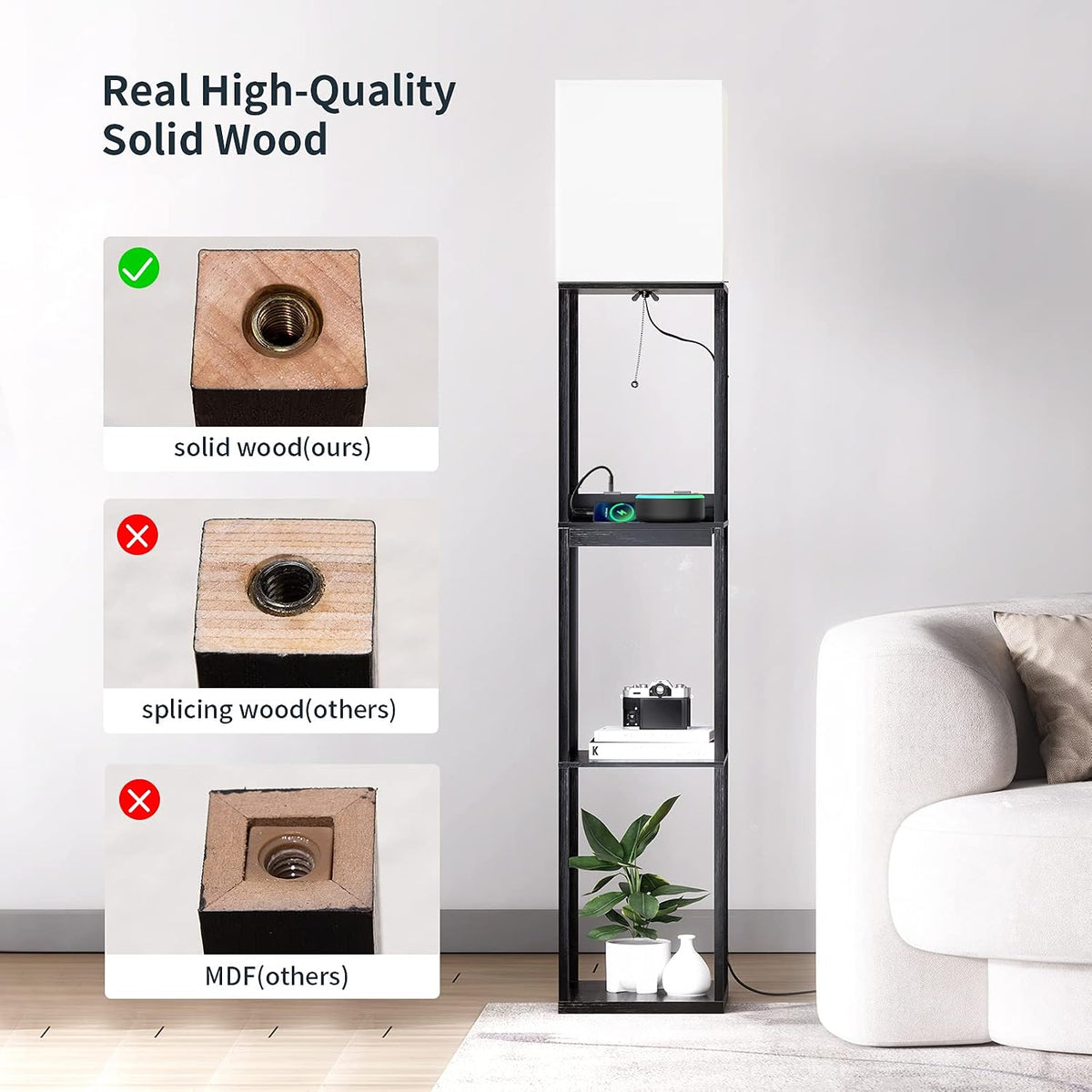 ✨ Dimmable Shelf Floor Lamp 📚 Modern Standing Light with 3-Tier Display Shelves for a Cozy Home