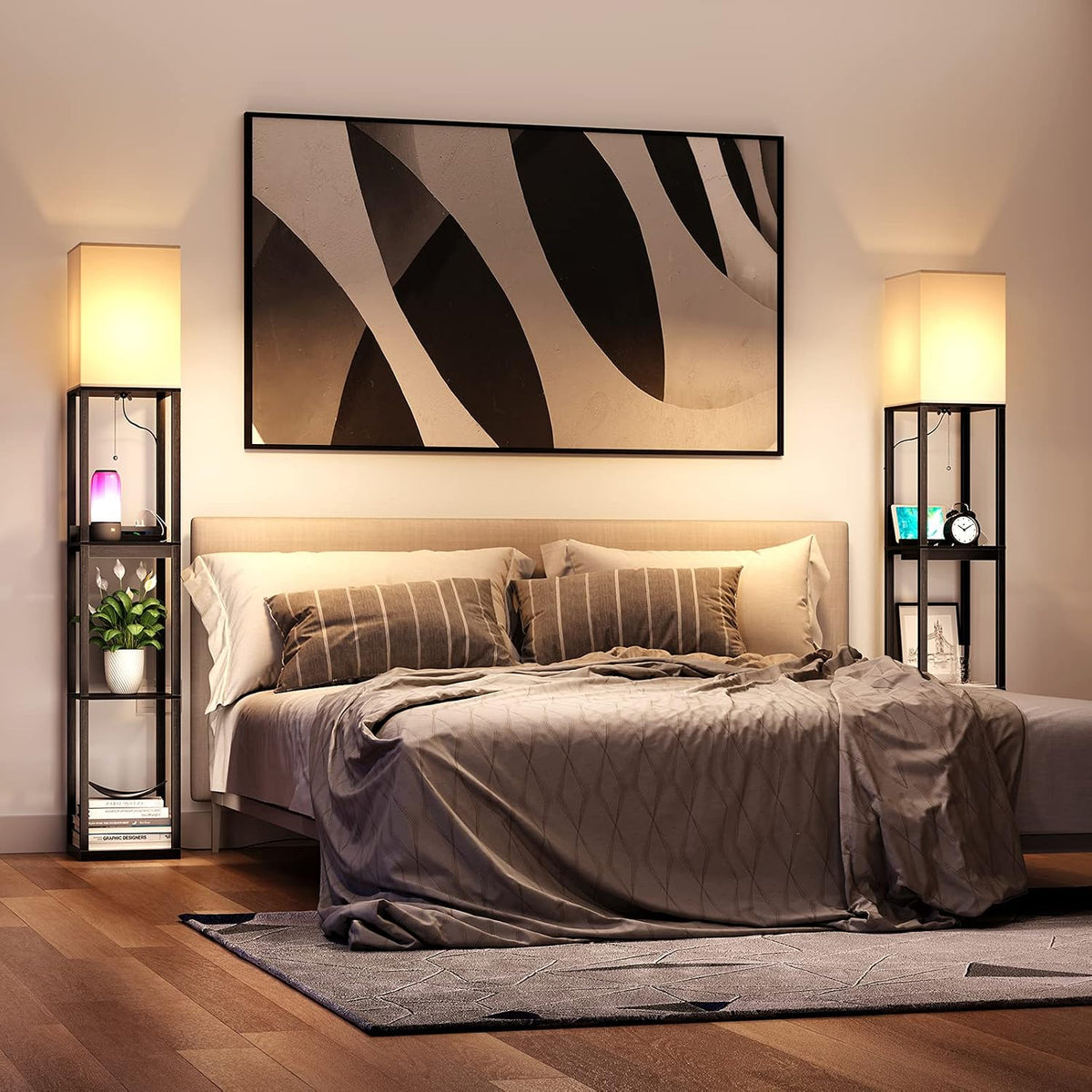 ✨ Dimmable Shelf Floor Lamp 📚 Modern Standing Light with 3-Tier Display Shelves for a Cozy Home
