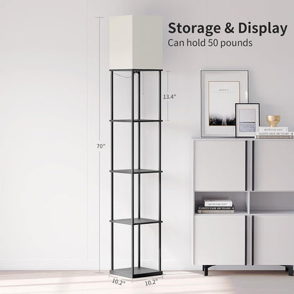 ✨ Modern 5-Tier Shelf Floor Lamp 🖤 Cozy Standing Light with Display Shelves for Living Room & Bedroom