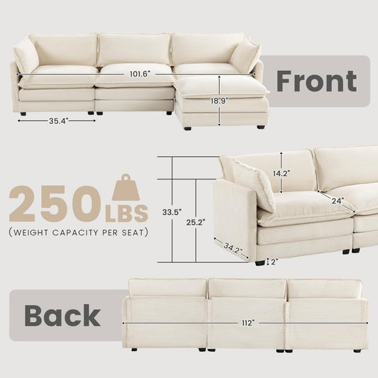 🛋️ Oversized Corduroy Modular Sectional Sofa – Cozy Deep Seating for Modern Living ✨