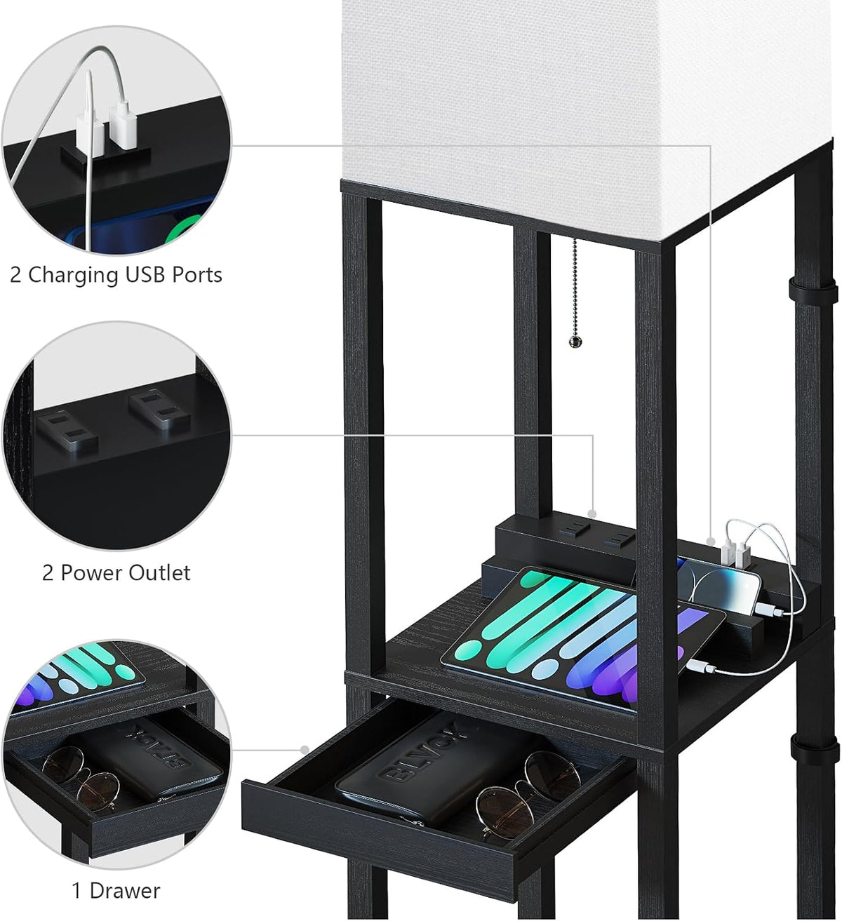 🌈 Smart Dimmable Shelf Floor Lamp ✨ RGB Color-Changing Light with 3-Tier Display Shelves for a Cozy Home