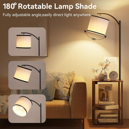 ✨ Rustic Floor Lamp with Side Table & Charging Station 🤎 Cozy 3-Shelf Standing Lamp for Living Room & Bedroom