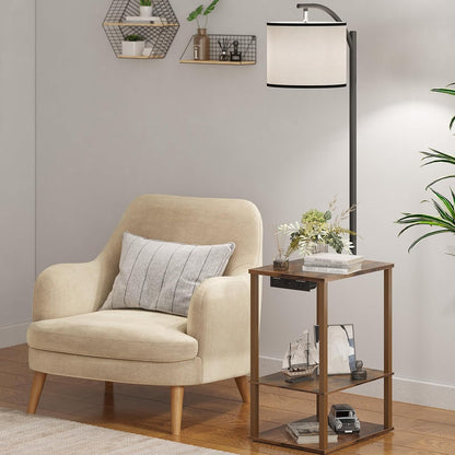 ✨ Rustic Floor Lamp with Side Table & Charging Station 🤎 Cozy 3-Shelf Standing Lamp for Living Room & Bedroom