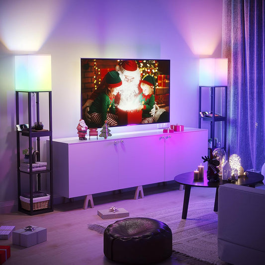 🌈 Smart Dimmable Shelf Floor Lamp ✨ RGB Color-Changing Light with 3-Tier Display Shelves for a Cozy Home