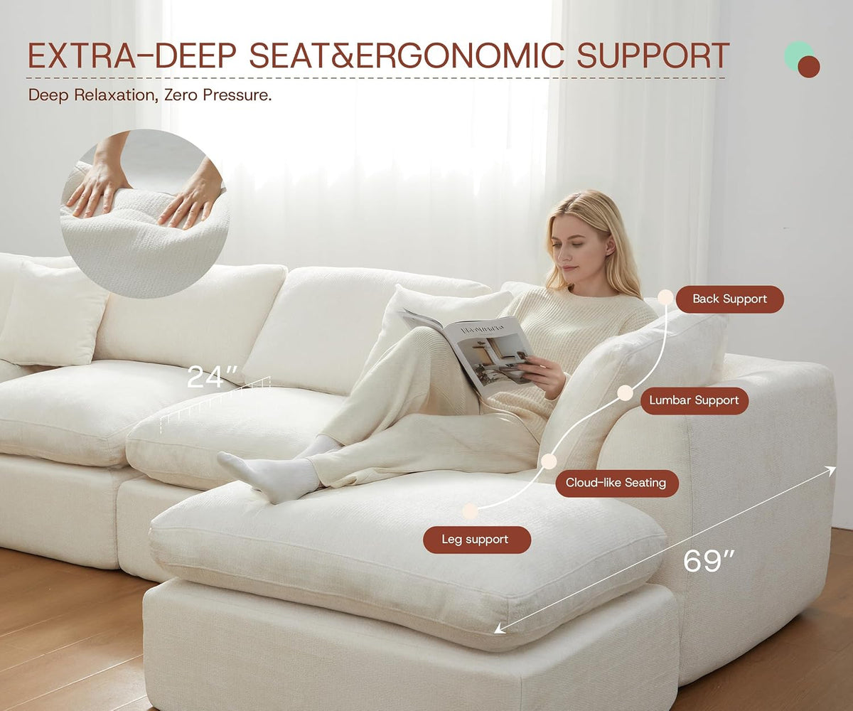 ☁️ Oversized Cloud Sectional Sofa – Plush Boneless Modular Couch for Cozy Living Spaces 🛋️✨