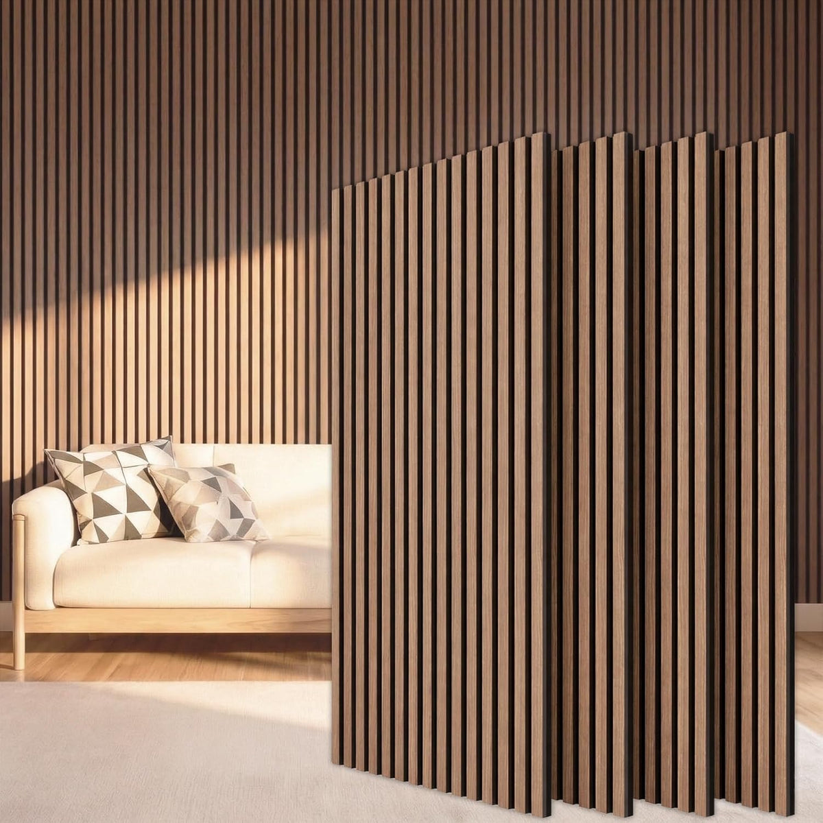 🪵 Walnut Wood Slat Acoustic Wall Panels ✨ Modern Decorative Wall Covering for a Cozy Home
