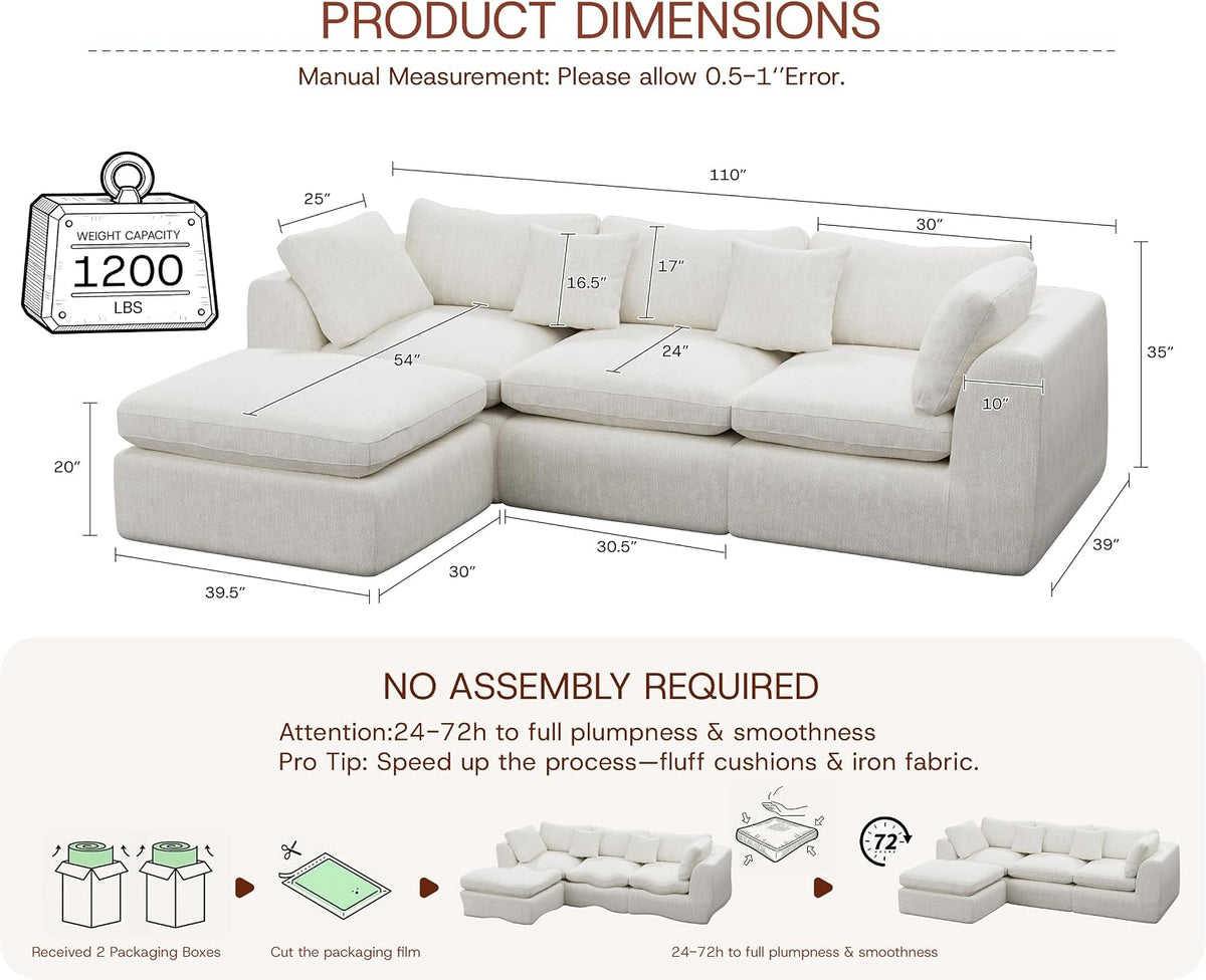 ☁️ Oversized Cloud Sectional Sofa – Plush Boneless Modular Couch for Cozy Living Spaces 🛋️✨