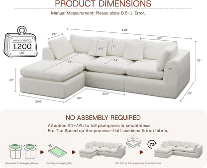 ☁️ Oversized Cloud Sectional Sofa – Plush Boneless Modular Couch for Cozy Living Spaces 🛋️✨